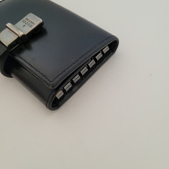 Gucci Logo Clasp Key Holder Wallet Case Leather Small Unisex Black Trifold - Picture 7 of 8